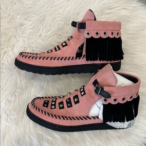 Coach Fringe Stud High Top Sneaker Boots Pink Black Size 10